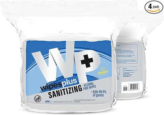 WIPESPLUS Hand Sanitizing Wipes Refill Bag Alcohol-Free Wipe for Restaurant and Retail, 1600 Count, (4 Packs of 400 Sheets)