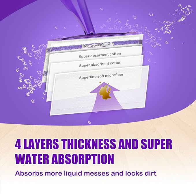 50 Pack Mop Pad Refills for Wet Jet Mop Pads, Wet Jet Mopping Pads for Multi Surface Floor Cleaning, 4 Layers Thickened & Super Absorbent.