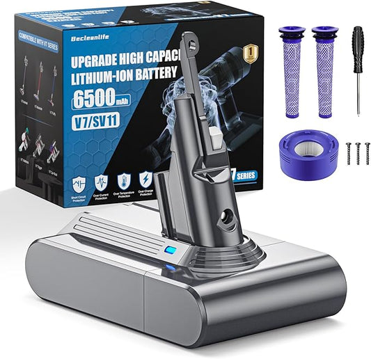 6500mAh V7 Battery Replacement Compatible with Dyson SV11 V7 Animal V7 Motorhead V7 Trigger V7 Mattress V7 Extra V7 HEPA V7 Absolute Handheld Vacuum Cleaners 3 Filters and 3 Screws Included