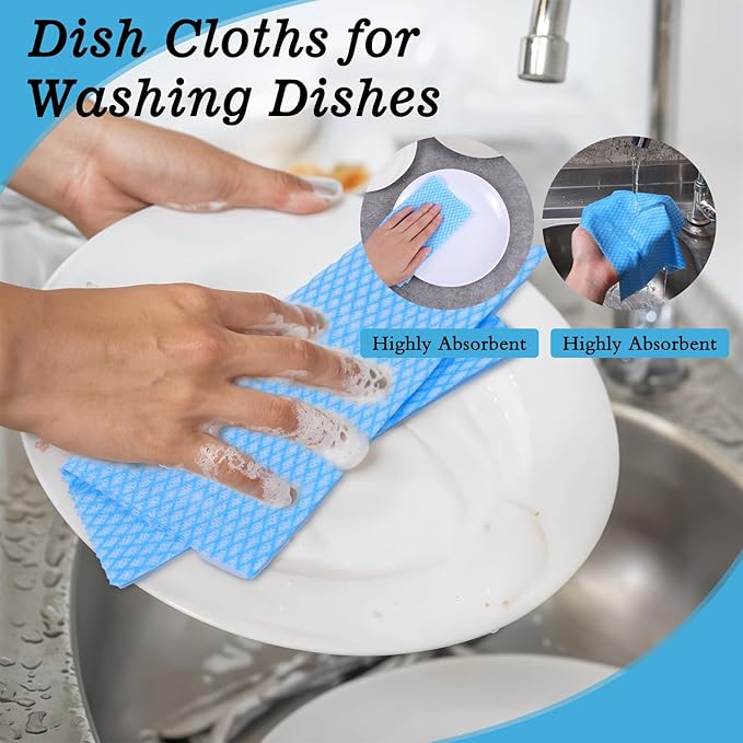200 Pcs Disposable Dish Cloths for Kitchen Disposable Cleaning Cloth and Towels Handy Cleaning Wipes Disposable Rags for Kitchen and Office(Blue)