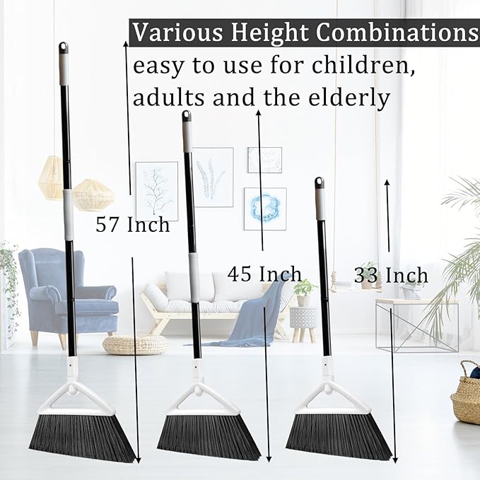 Szjyhqy 3 Pack Outdoor Indoor Broom, Brooms for Sweeeping Indoor, Heavy-Duty Kitchen Broom with Long Pole, Angle Broom White for Garages Restaurant Courtyard Office Slidewalk Lobby Sweep Dust
