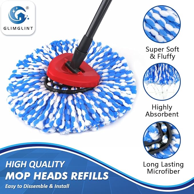 Mop Replace Heads Compatible for O Cedar 4 Pack, Spin Mops Refill Head Replacement for RinseClean 2-Tank System, Machine Washable, Suitable for Hard-surfaced Floors Cleaning