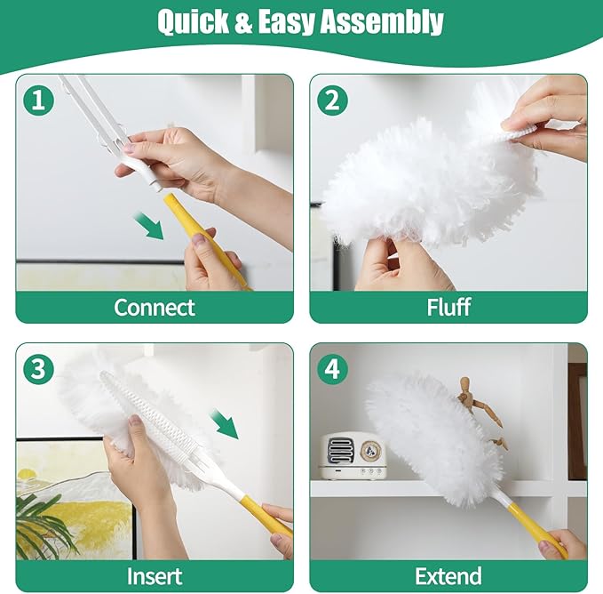 Senowi 60 Count Electrostatic Duster Refills Compatible with Swiffer Duster, Multi-Surface Dusting Refills, Microfibre Feather Dusters for Cleaning, White Unscented