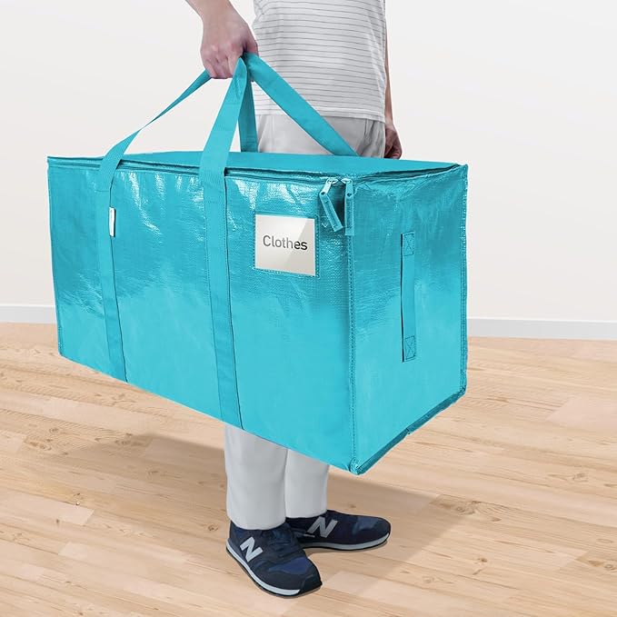 TICONN 8 Pack Extra Large Moving Bags with Zippers & Carrying Handles, Heavy-Duty Storage Tote Moving Boxes for Space Saving (8 Pack, Aqua)