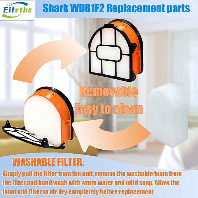 4-Pack WDB1F2 Replacement Brushroll & Filte Bundle for Shark WD101 WD201 WD100 WD200 AW201 WD200C WD201C WD101C AW261 wd160 HydroVac XL 3-in-1 vacuum cleaner, compare parts WDB1, WDB2, WDFF1, WDB1F2