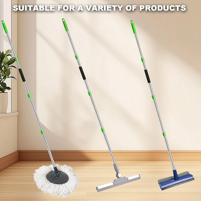 Xifando Mop Handle Replacement - 4-Section Adjustable from 30" to 58" - Durable Stainless Steel Mop Pole with American Thread Joint for Spin Mops & Brooms (Green)