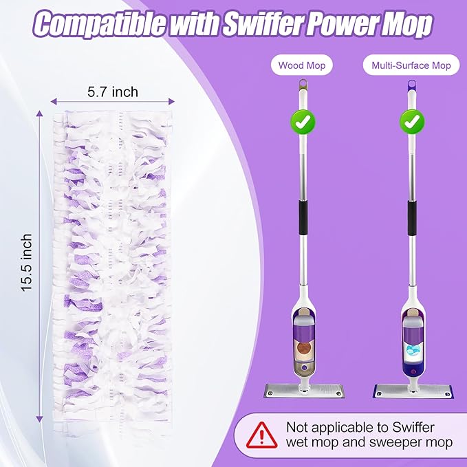 42 Count Disposable Power Mop Pads Compatible with Swiffer PowerMop, Multi-Surface Mopping Pad Refills for Floor Cleaning