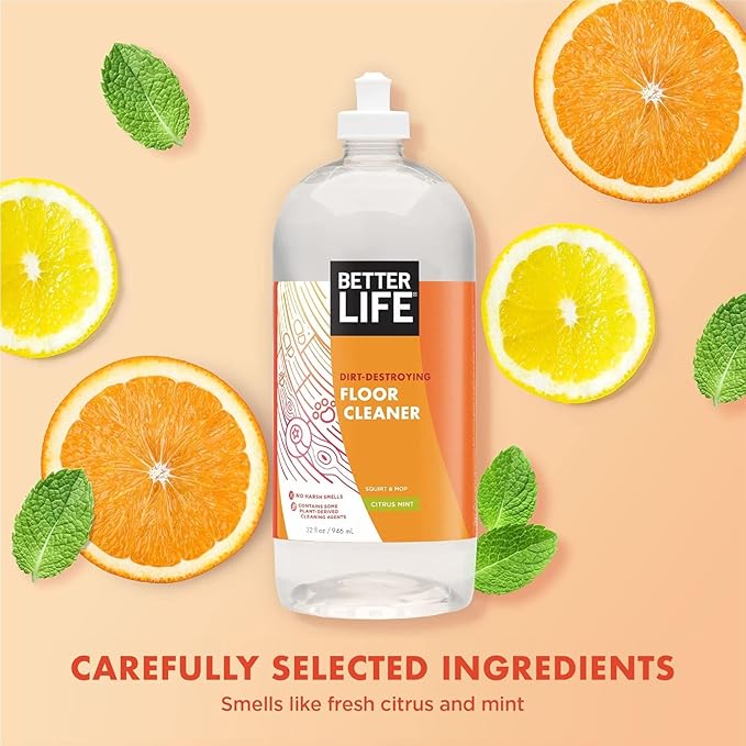 Better Life Floor Cleaner - Liquid Multipurpose Cleaner for Wood, Tile, Laminate, Vinyl, Bamboo for Mopping - Citrus Mint 1 Gallon Refill
