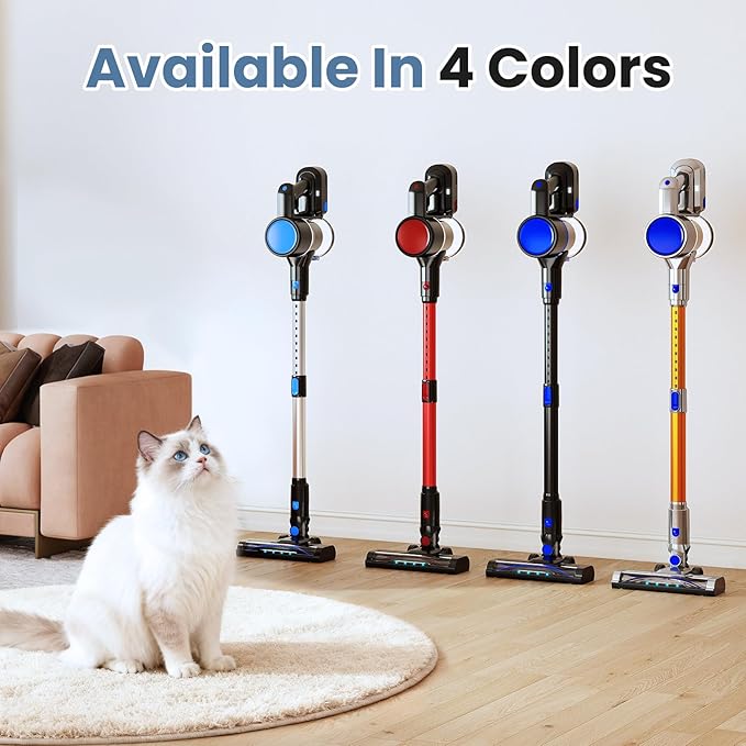 DUMOS Cordless Vacuum Cleaner, Lightweight Stick Vacuum Cleaners for Home, Powerful Suction & LED Lights Rechargeable Battery for Carpets, Pet Hair, Hardwood Floors