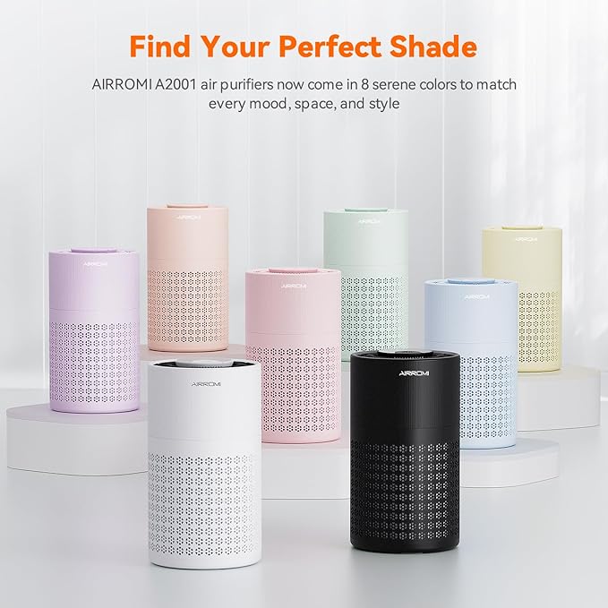 AIRROMI Air Purifier for Bedroom with HEPA 3-in-1 Filter, Pet Air Purifier for Home Cat Pee Smell, Covers Upto 990 Ft², Quiet 360°intake Air Cleaner for pet hair,allergies,Dust,Smoke A2001 Orange