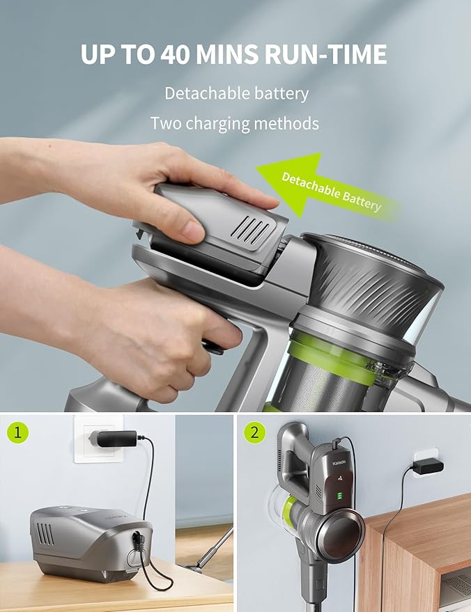 kalado Cordless Vacuum Cleaner 250w, 26000pa Stick Vacuum Cleaner, LED Display Screen, Detachable Battery, Suitable for Hard Floors, Carpets, Pet Hair