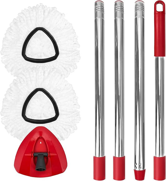 Nuorest Spin Mop Replacement Set for O-Ceda EasyWring 1-Tank System, Includes 2 Mop Head Replacement, 1 Mop Handle (30-58in Adjustable 4-Section Pole), 1 Spin Base