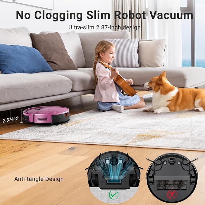 MBYULO Robot Vacuum and Mop Combo 5000Pa 650mL 2 in 1 Mopping Robot Vacuum Cleaner Schedule WiFi/Alexa/App Smart Self-Charging Robotic Vacuum Ultra-Slim