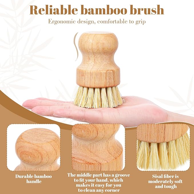 COMNICO Bamboo Dish Brush Set, 9 Pack Kitchen Natural Wooden Cleaning Scrubbers Set Washing Dish Brush Scrubber with Natural Sisal Bristles for Household Cleaning Vegetables