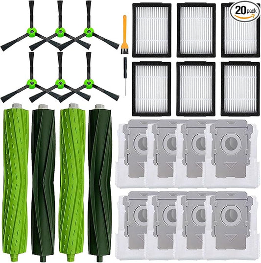 Replacement Parts for iRobot Roomba E5 E6 E7 i2 i3 i3+i4 i4+ i5 i5+ i6 i6+ i7 i7+ i8 i8+/Plus i1 E i j Series Robot Vacuum,2 sets of multi-surface roller brushes 6 Vacuum bags 6 filters 6 side brushes