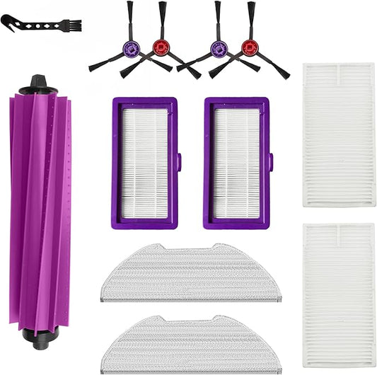 Replacement Accessories for Eureka E20 Plus Robot Vacuum,1Rubber Main Brush,2Mop Pads,2Filters,2Base station filter,4Side Brush.