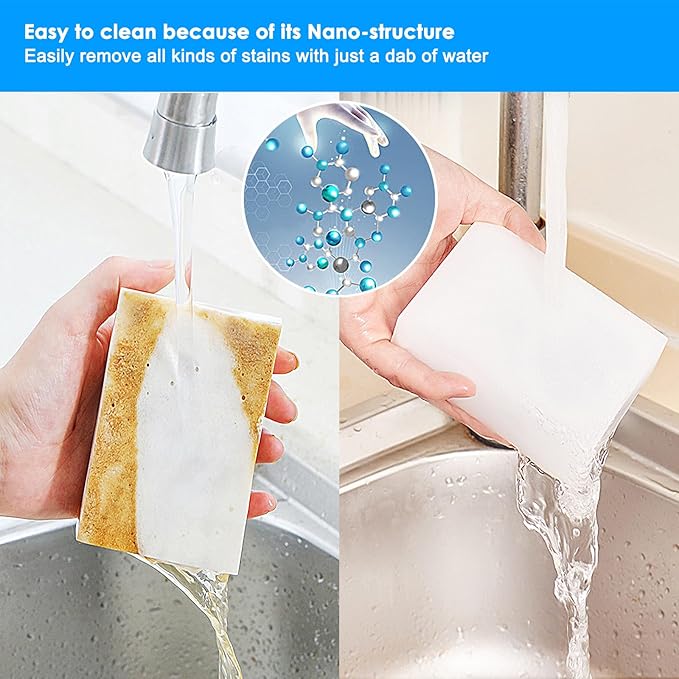 100 Pack Magic Sponge Eraser, Premium Reusable Melamine Sponges, Powerful Cleaning for Kitchen, Bathroom, Walls, Shoes, Electronics, Household Cleaning Kitchen Dish Sponges. Durable & Not Easily Rip.