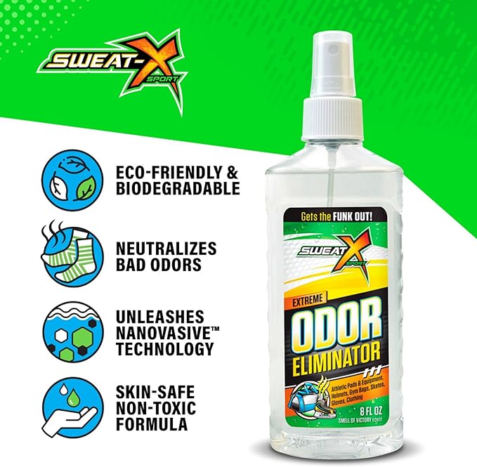 SweatX Extreme Odor Spray - Multipurpose No-Wash Deodorizer - Ideal for Shoes and Gym Clothing - Victory Scent (8 fl oz)