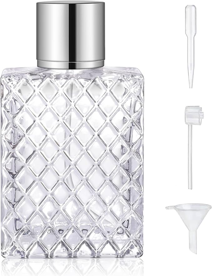Vintage Glass Spray Bottle - Refillable Perfume Atomizer, Empty Perfume Bottles with 3 Dispensers (100ml/3.4 Oz)