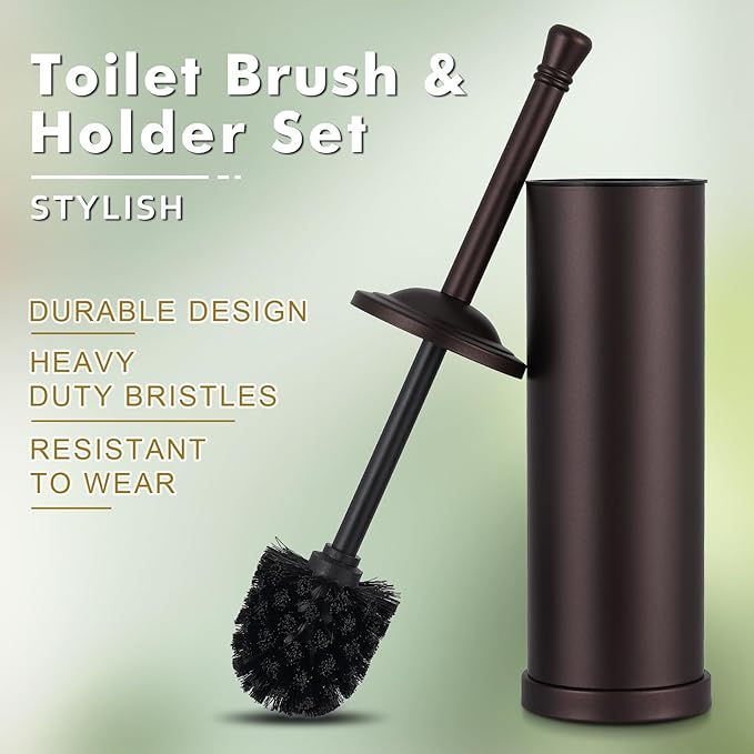Bronze Toilet Brush and Holder Set,304 Stainless Steel Toilet Bowl Brush and Holder for Bathroom,Heavy Duty Toilet Brush,Durable Scrubbing Bristles,Splash Resistant,Long Hanlde
