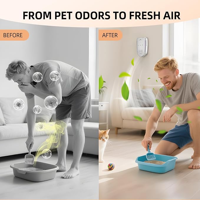 Morrerfresh Cat Litter Deodorizer & Pet Odor Eliminator for Home, Ozone Air Purifier Plug in for Strong Dog Poof, Litter Box Deodorizer with 5 Mode for Smoke, Wardrobe, Garage, Car