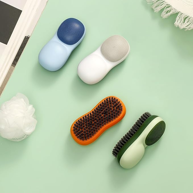 Two-Sided Laundry Stain Remover Brush, Soft Bristle for Scrubbing Out Tough Stains on Wool Cashmere Delicate Fabrics Knits Cotton Leather, Easy to Grip Hand Washing Clothes Brushes (Green)