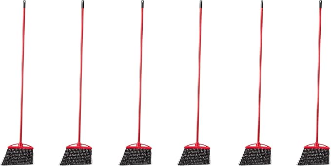 Amazon Basics Angle Broom With Metal Handle, 6-Pack, Black & Red