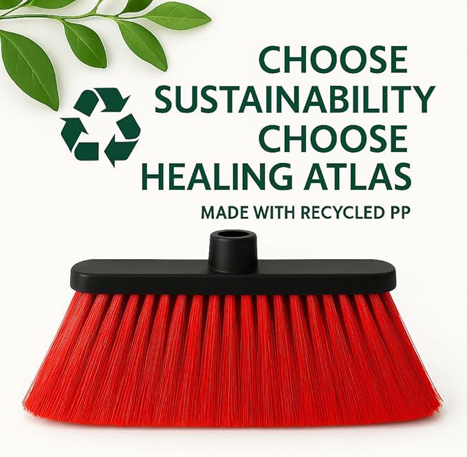 Healing Atlas LUZIA Red 14" Pro Max Edition – Ultra Dense Flagged Bristles – Heavy-Duty Push Broom Head – Universal 7/8" Thread – Recycled PP (RED, LUZIA)