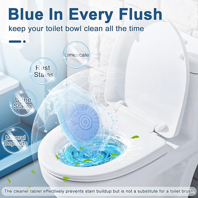 Msvvko Automatic Toilet Bowl Cleaner Tablets Blue Gel Toilet Tank Cleaners, Septic-Safe Hard Water Ring Stain Remover, Prevent Stain Build Up Bathroom Cleaning & Deodorizer - 60 Tabs
