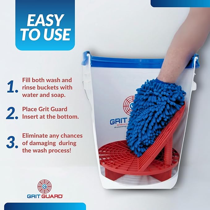 Grit Guard The Original Bucket Insert with Washboard Combo | Removes Dirt from Wash Mitt for Detailing | Car Wash Bucket Insert & Washboard | Red/Black