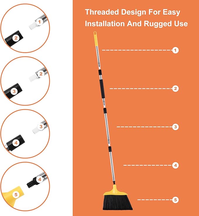 FRAXIR 3 Pack Outdoor Heavy Duty Broom 59 Inch - Commercial Grade for Patio, Garage, Restaurant, Lobby, Mall, Market, Office, Kitchen, Driveway, and Warehouse Cleanup