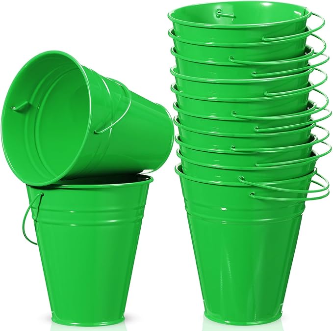 Sadnyy 12 Pack Metal Buckets with Handle, Galvanized Bucket 4.5 x 5 Inch Basket Bucket Party Supplies, Crafts for Christmas Halloween Candy Bars Vase Crafts(Green)