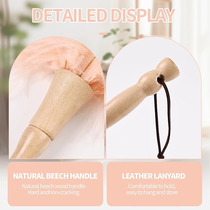 MehelloFeather Ostrich Feather Duster 12 Inch Handheld Duster Supplies, Wooden Handle Feather Duster for Cleaning Keyboard Home Car Office (Champagne)