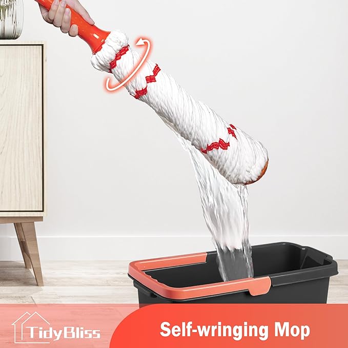 Self Wringing Twist Mop Head Replacement for Floor Cleaning, Washable Microfiber Cotton String Mop Refills with Scouring Pad for Hardwood, Tile, Bathtub, Kitchen