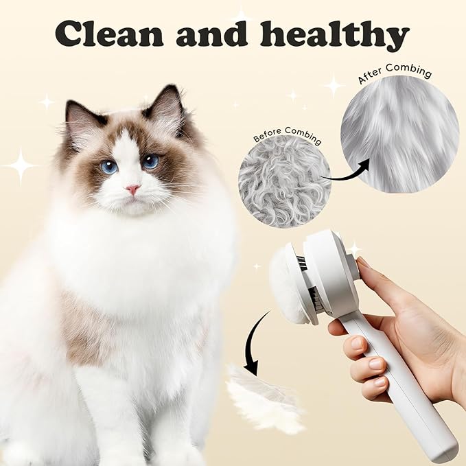 glozaic Upgraded Rechargeable Silicone pet Hair Removal Tool, 3-in-1 Automatic Cleaning steam Brush, Suitable for Grooming, Hair Removal, and Massage, Suitable for Cats and Dogs.