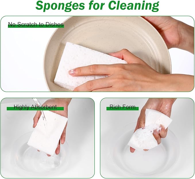 12 Pcs White Dishwashing Sponges, Super Water Absorption Reusable Natural Cellulose Sponges Cleaning Scrub Sponge for Washing Dishes DIY Craft No Damage to Tableware or Pots