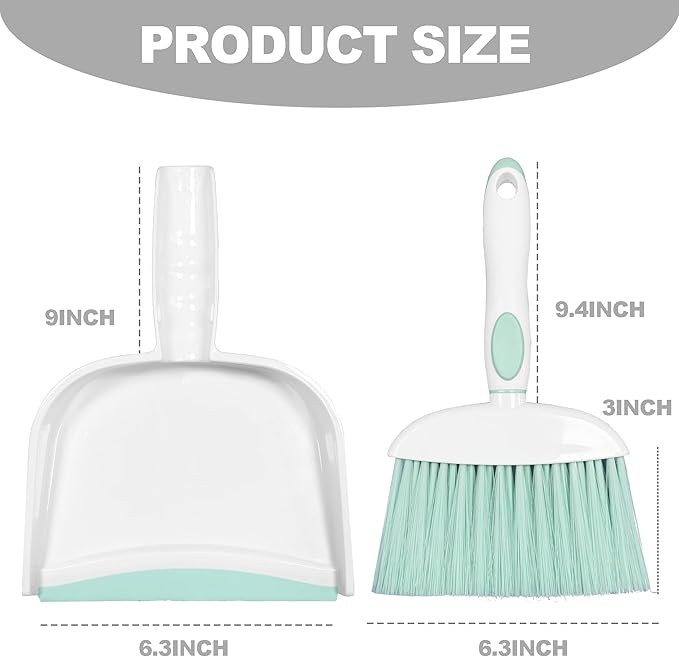 NBGYTECH Mini Broom and Dustpan Set Small Broom with Dustpan Combo Set Portable Cleaning Tools for Home Office RV Learning Camping (White+Green)