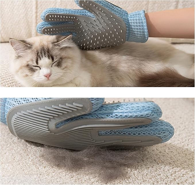 Guilinyuheng Pet Hair Remover Glove for Dogs & Cats | Upgraded Reusable 5-Finger | Gentle Deshedding Grooming Brush | Pet Hair Removal Tool for Furniture, Couch, Carpet, Car Seats | Sky Blue, 1 Count