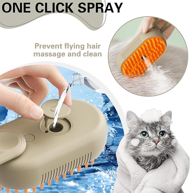MCDZZHSTBD Steamy Pet Brush - Convenient Hair Removal, Easy Collection, Massage Function - Ideal Steam Brush for Cats! (White+coffee)