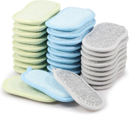 30 Pack Multi-Purpose Scrub Sponges Kitchen, Reusable Dish Sponges, Non-Scratch Microfiber Sponge for Efficiently Cleaning Dishes, Pots and Pans, 3 Colors