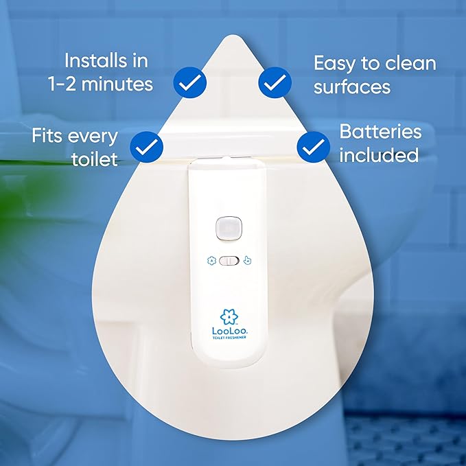 LooLoo 3.0 Touch Free Toilet Freshener Automatic Air Freshener Spray for Bathroom Starter Kit with Light and Toilet Deodorizer, Bathroom Spray Odor Eliminator - Warm Teakwood