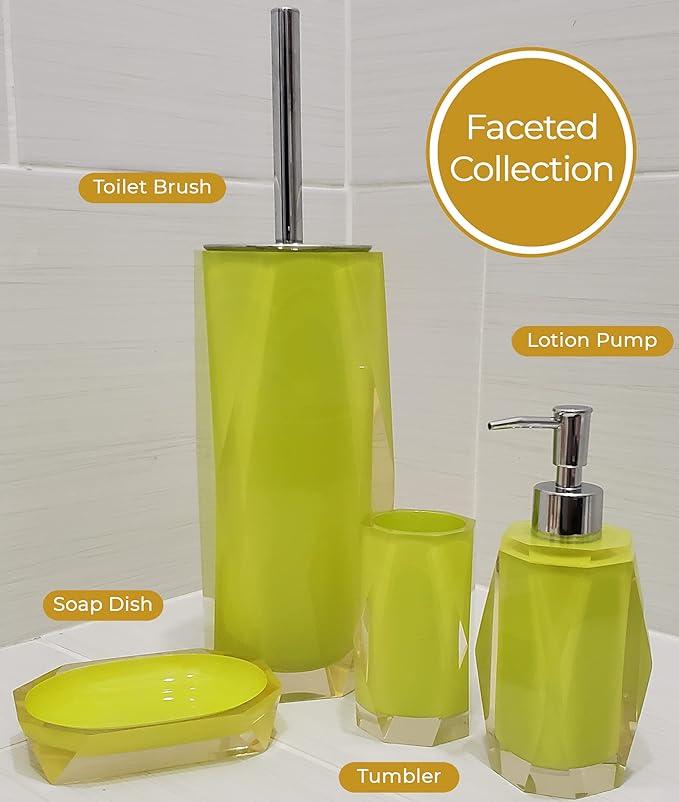 Faceted Toilet Brush, Durable Resin, Discreet Design, Stainless Steel Handle, for Stylish Bathroom Decor, Yellow, 4x16, Sold Individually