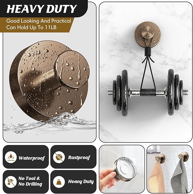 MOTAIPEAK Suction Cup Hooks for Shower,4Pcs Shower Towel Suction Hooks,No Drill Towel Hooks for Bathroom Wall,Kitchen,Glass,Mirror,Tile to Hang Towels,Robes,Loofah-Champagne Bronze