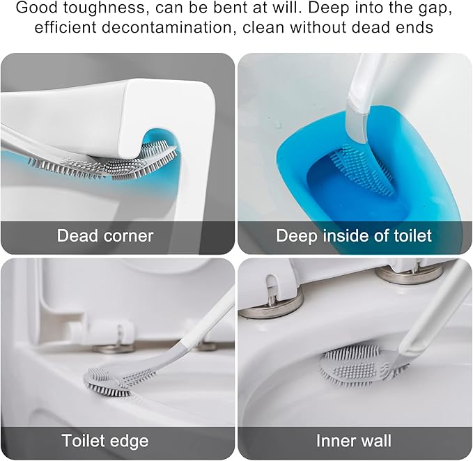 Homgaty Golf Toilet Brush - 2 Pack Long Handle Golf Brush Head Toilet Brush, Flexible Bendable Silicone Golf Toilet Bowl Cleaner Brush, Toilet Brushes for Bathroom 360 No Dead Ends Wall Mounted