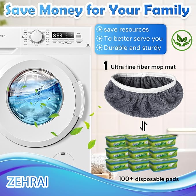 ZEHRAI 6 Pack Reusable Microfiber Mop Pads Compatible with Swiffer Sweeper Mop, Dry Sweeping Cloths & Wet Mopping Cloths, Washable Wet Pads Refill for Hardwood Surface Floor Cleaning