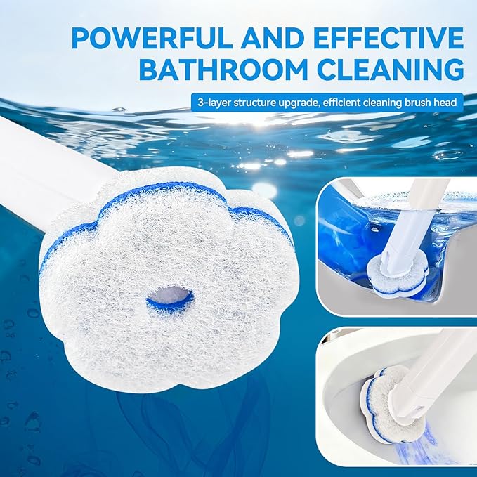Disposable Toilet Brush,Toilet Bowl Cleaner,Toilet Cleaning Supplies,Toilet Bowl Brush,Automatic lid-Opening and Closing Toilet Brush with Holder, 48 Refills for Cleaning and Bathroom Maintenance