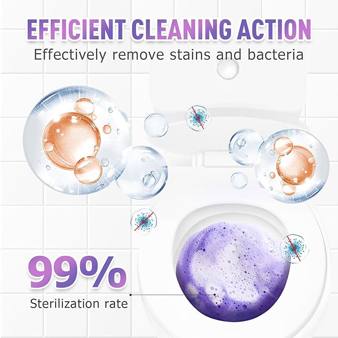2pcs Toilet Cleaner, Toilet Bowl Cleaner Toilets Cleane, Self Activating Powder for Toilets Bowls Cleaning, Powerful Foaming Toilets Bowls Cleaner, Deep Cleaning (2, Blue) (2, Purple)