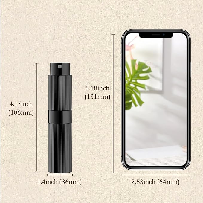 LISAPACK Perfume Travel Refillable Bottle - Atomizer Cologne Spray for Men Portable - Mini Sprayer Empty for Refill - Small Size 8ML Striped (Black, Silver, Pink)