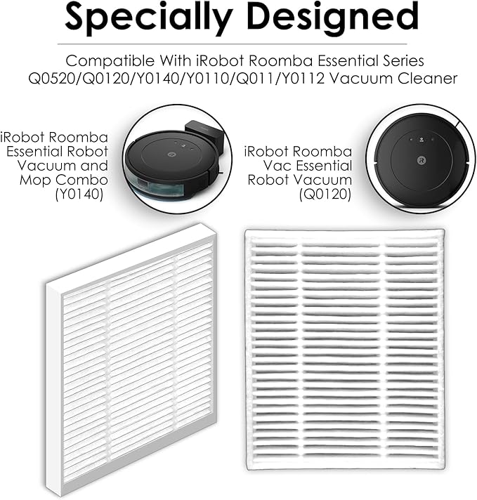 (5 Pack) Q0520 Q011 Q0120 HEPA Filters for iRobot Roomba Vacuum 2 Essential and Combo Essential Robot Vacuum and Mop Y0140 Y0112 Y0110 Q011 Q0120, Roomba 105 Combo, Roomba 104 Filter Accessories