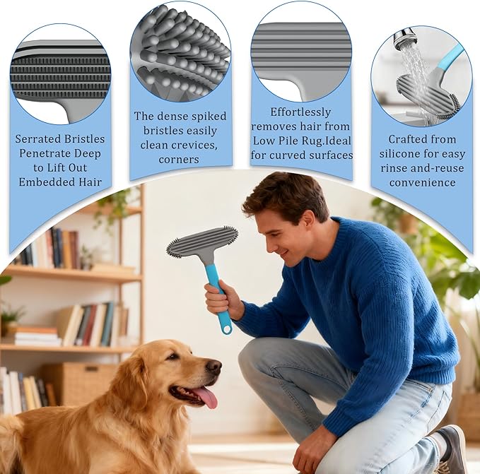 Pet Hair Removal Tool and Pet Hair Remover with 3 in 1 Silicone, Cat Dog Hair and lint Fur Remover for Carpet Couch Cat Tree Bed Furniture and Car Interior, Reusable and Portable,1 Pack